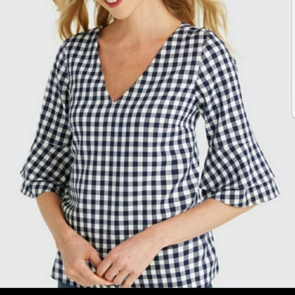 Jane & Delancy Flounce Sleeve Gingham Bell Sleeve Cotton Blouse Top size small